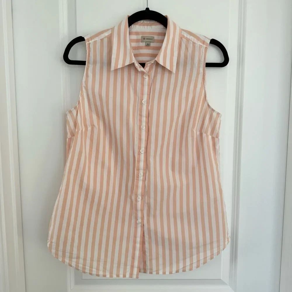 CREMIEUX | StripedโSleeveless Button-Down Shirt - Size Medium